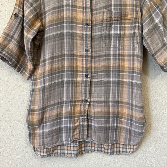ALICE + OLIVIA Plaid Button Up Shirt Roll-Tab Sleeve Hi-Low 90s - Picture 5 of 10